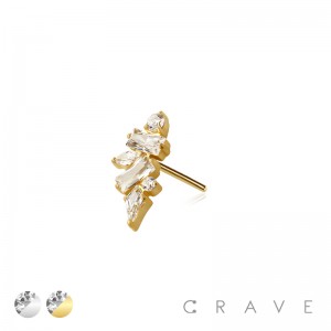 316L SURGICAL STEEL THREADLESS PUSH IN CZ BEZEL BAGUETTE MARQUISE ARCH MOON FAN TOP PART